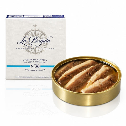 Sardine Fillets with no Skin or Bones in Olive Oil La Brujula LB36 130g Tin