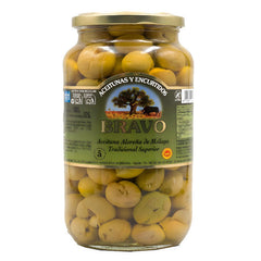 Marinated Green Olives Alorena Malaga Bravo 525g Glass Jar | Aceituna Alorena de Malaga D.O.P. 525g Glass Jar