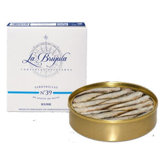 Very Small Sardines in Olive Oil 30/35 pcs La Brujula 130g Tin | Sardinillas en Aceite de Oliva 30/35 Pc La Brujula 115g