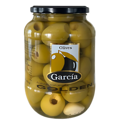 Gordal Pitted Olives " Golden"  O. Garcia 855g Glass | Aceituna Gordal Sin Hueso "Golden" O. Garcia 855g Cristal