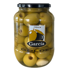 Gordal Pitted Olives " Golden"  O. Garcia 855g Glass | Aceituna Gordal Sin Hueso "Golden" O. Garcia 855g Cristal
