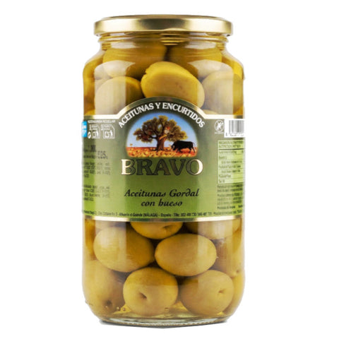 Gordal Olives Whole Bravo 525g Glass Jar | Aceituna Gordal con Hueso 525g Cristal
