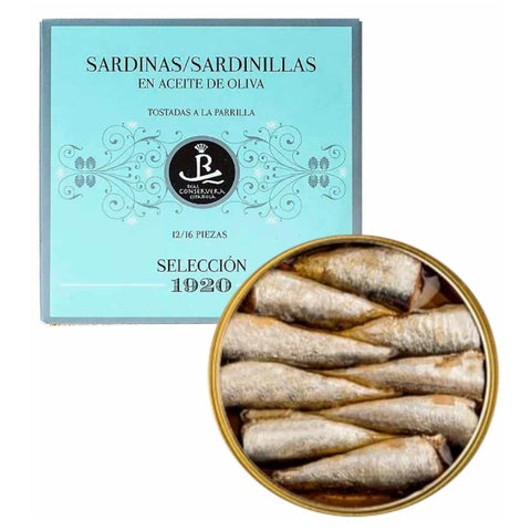 Very Small Sardines in Olive Oil 12/16 pcs RCE Seleccion 1920 112g Tin | Sardinillas en Aceite de Oliva 12/16 Pc RCE Seleccion 1920 115g